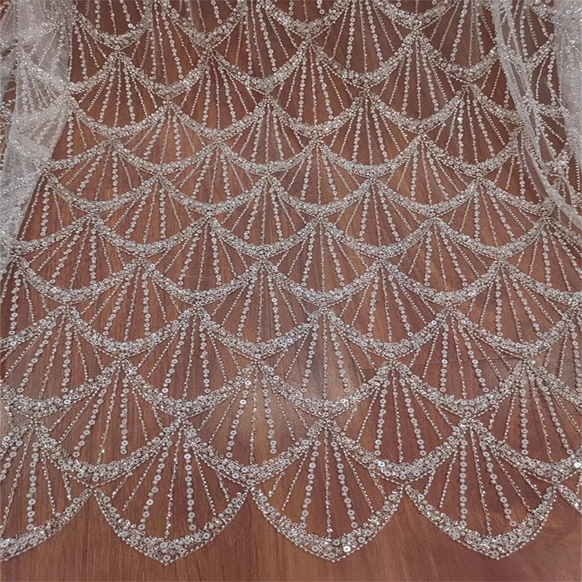 1 Yard Off White Crystal Pearl Beaded Bridal Lace Fabric – Luxury Wedding Gown and Bridal Dress Material