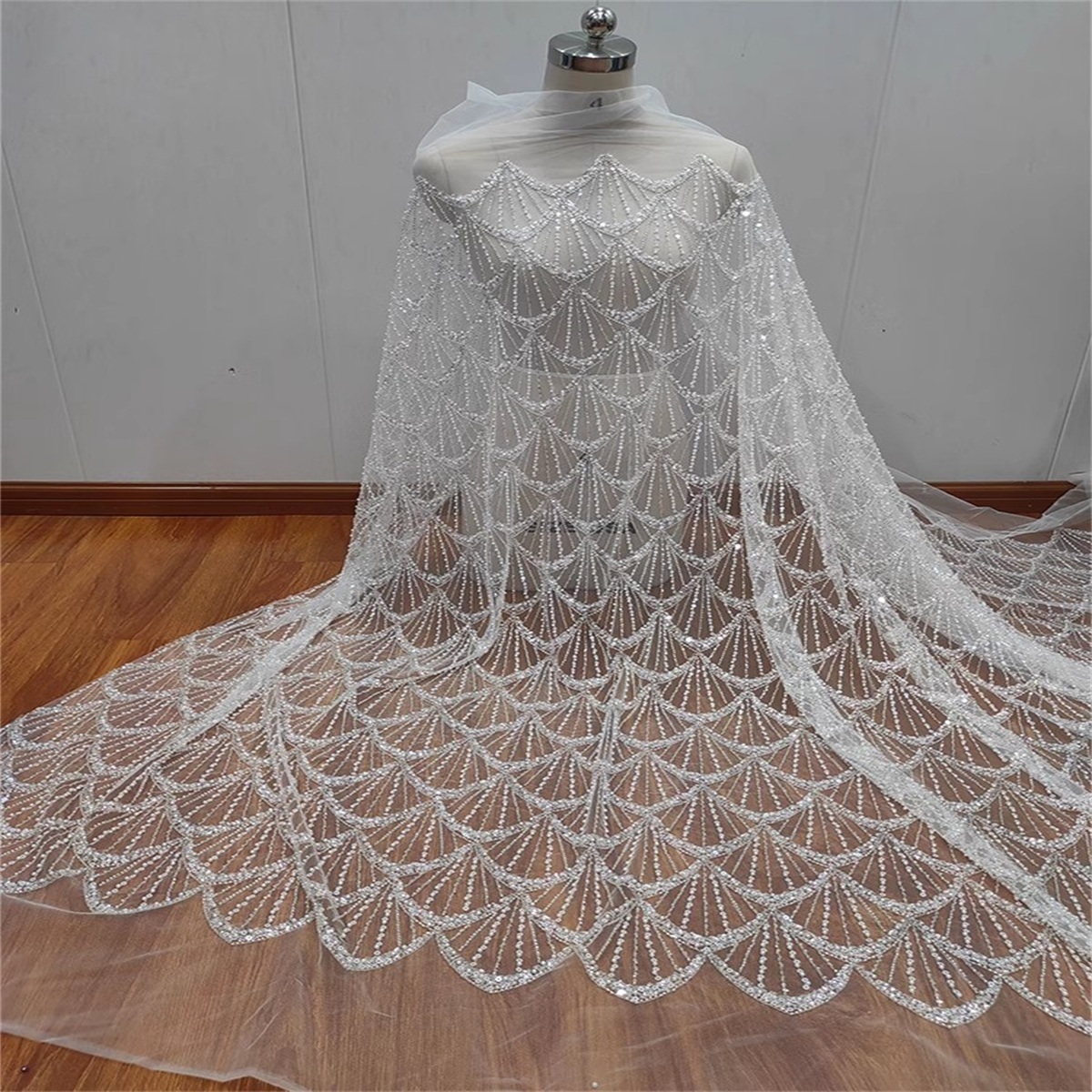 1 Yard Off White Crystal Pearl Beaded Bridal Lace Fabric – Luxury Wedding Gown and Bridal Dress Material