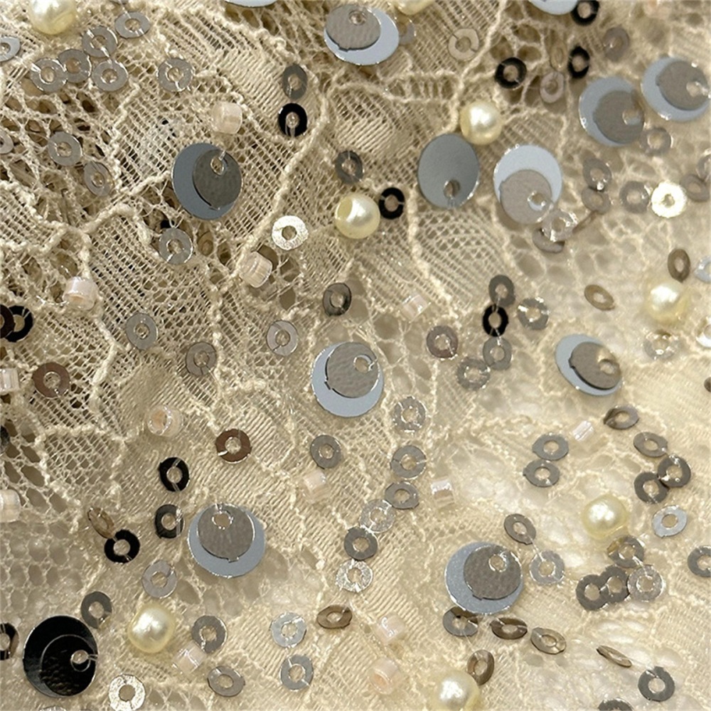 5 Yards Crystal Pearl Beaded Chantilly Lace Fabric – Luxury Wedding Gown and Evening Dress Material