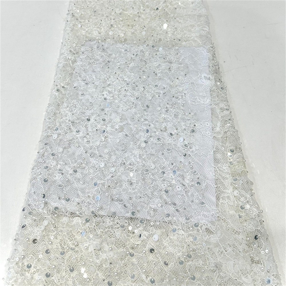 5 Yards Crystal Pearl Beaded Chantilly Lace Fabric – Luxury Wedding Gown and Evening Dress Material