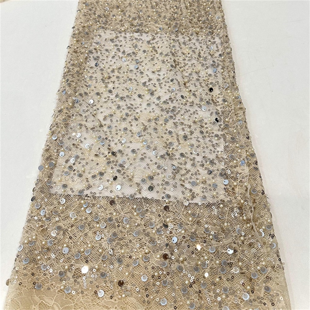 5 Yards Crystal Pearl Beaded Chantilly Lace Fabric – Luxury Wedding Gown and Evening Dress Material