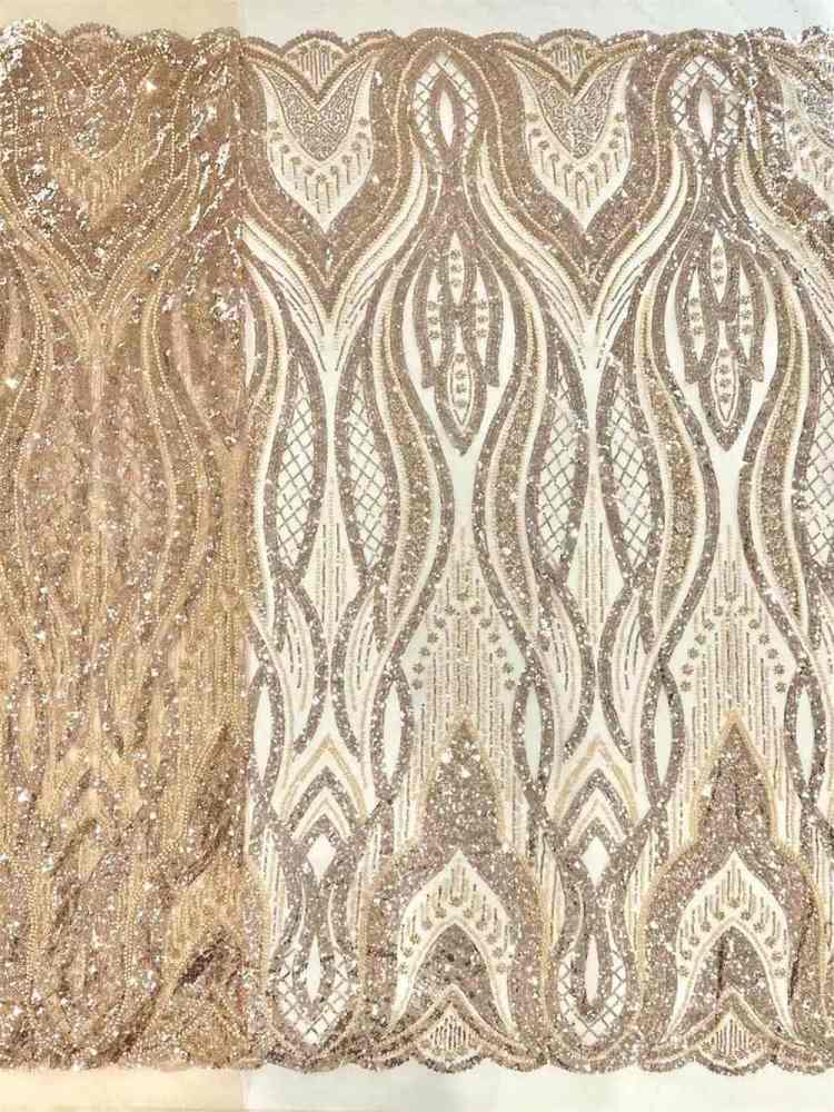 5 Yards Crystal Pearl Beaded Lace Fabric — Luxury Evening Gown and Dress Material