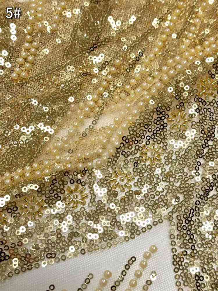 5 Yards Crystal Pearl Beaded Lace Fabric — Luxury Wedding Gown and Evening Dress Material