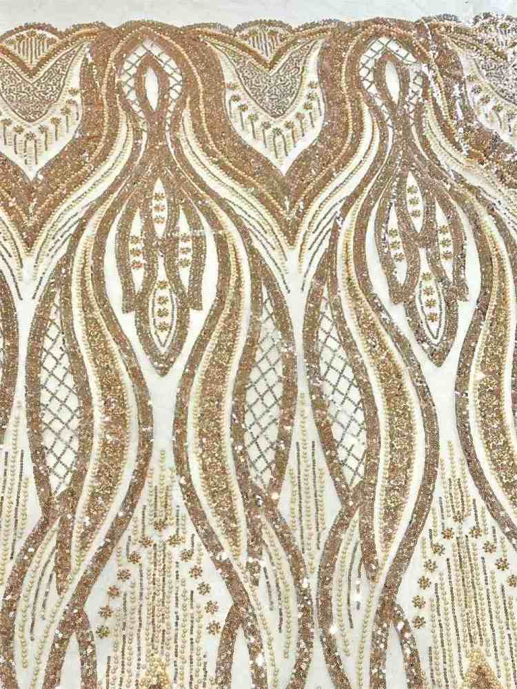 5 Yards Crystal Pearl Beaded Lace Fabric — Luxury Evening Gown and Dress Material