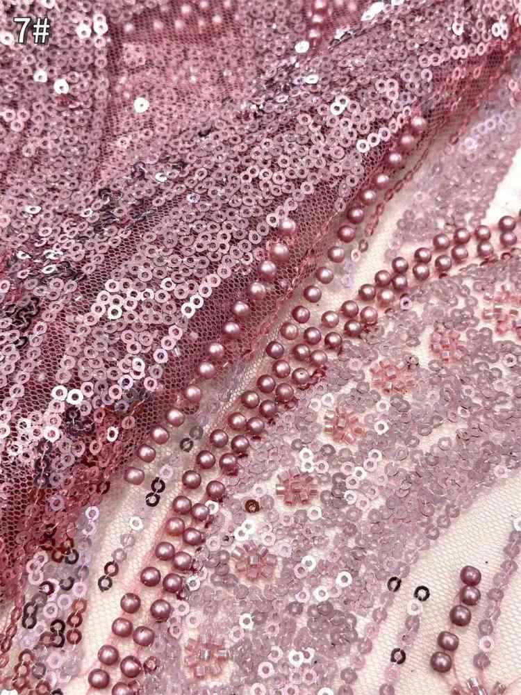 5 Yards Crystal Pearl Beaded Lace Fabric — Luxury Wedding Gown and Evening Dress Material