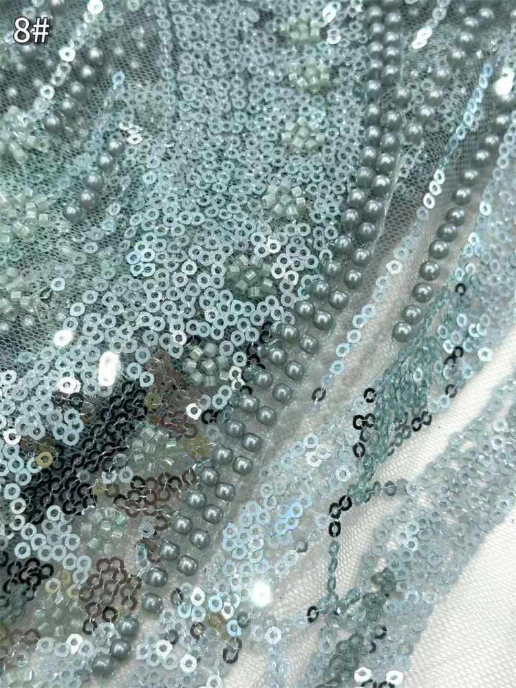 5 Yards Crystal Pearl Beaded Lace Fabric — Luxury Wedding Gown and Evening Dress Material