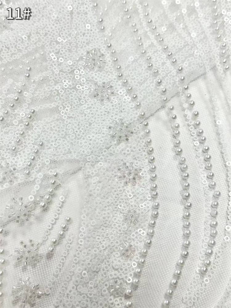 5 Yards Crystal Pearl Beaded Lace Fabric — Luxury Wedding Gown and Evening Dress Material