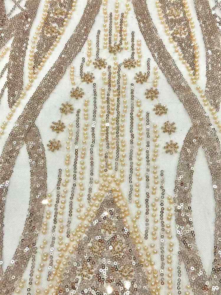 5 Yards Crystal Pearl Beaded Lace Fabric — Luxury Evening Gown and Dress Material