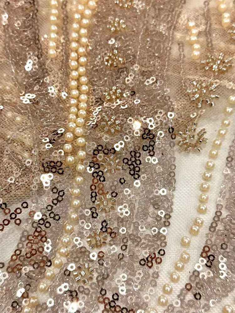 5 Yards Crystal Pearl Beaded Lace Fabric — Luxury Evening Gown and Dress Material
