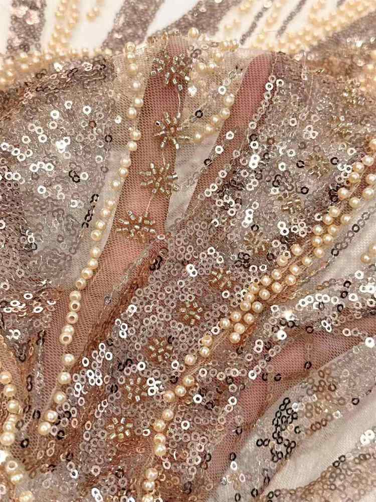 5 Yards Crystal Pearl Beaded Lace Fabric — Luxury Evening Gown and Dress Material