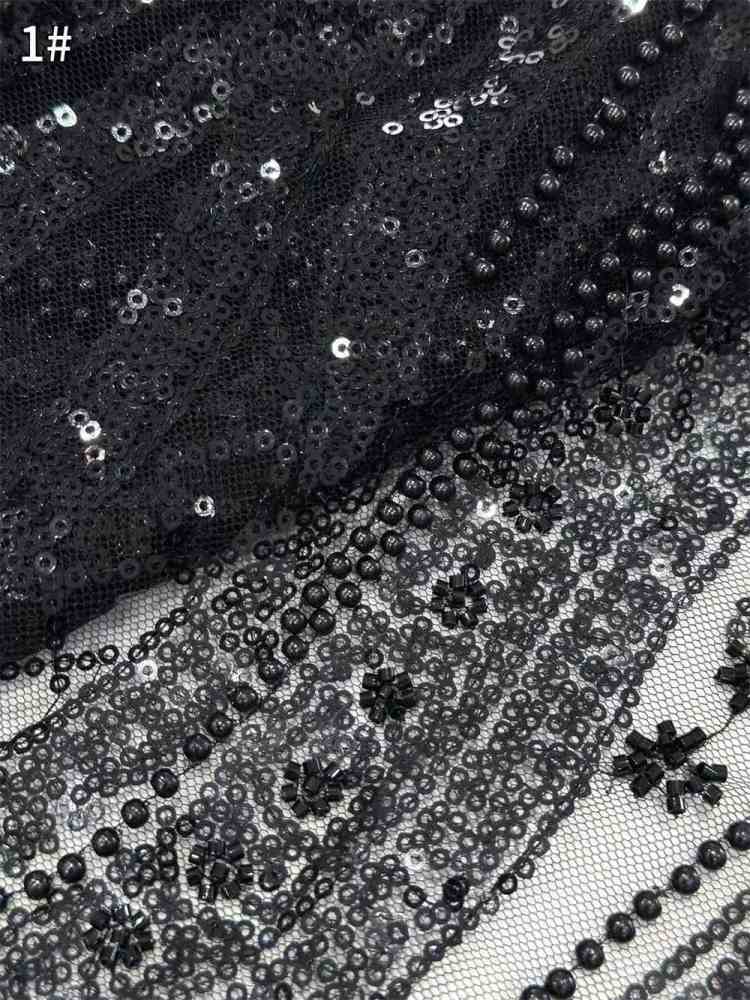 5 Yards Crystal Pearl Beaded Lace Fabric — Luxury Evening Gown and Dress Material