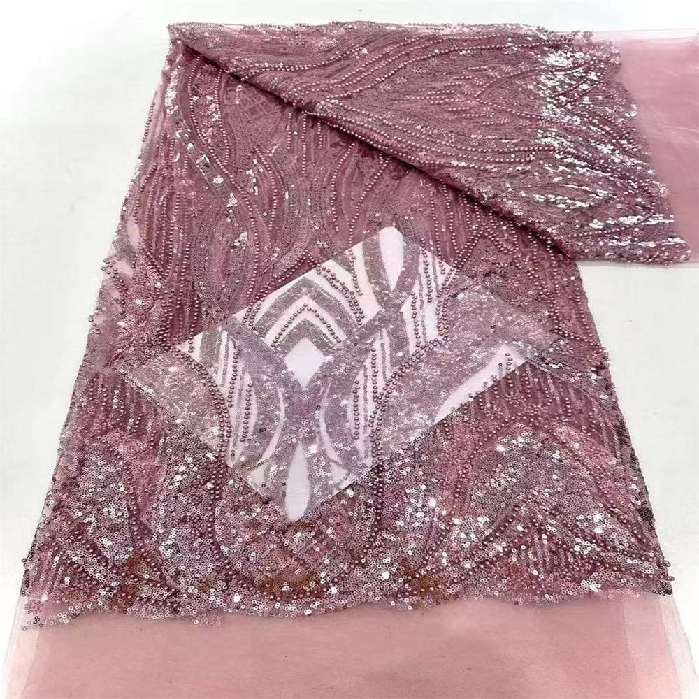 5 Yards Crystal Pearl Beaded Lace Fabric — Luxury Wedding Gown and Evening Dress Material