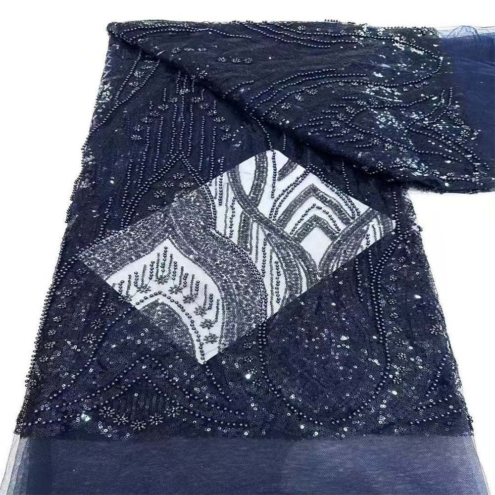5 Yards Crystal Pearl Beaded Lace Fabric — Luxury Wedding Gown and Evening Dress Material
