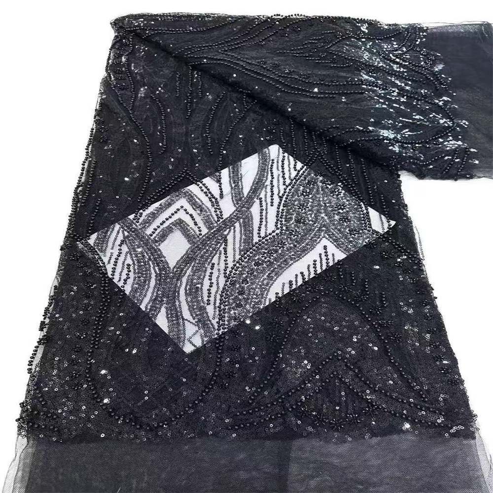 5 Yards Crystal Pearl Beaded Lace Fabric — Luxury Wedding Gown and Evening Dress Material