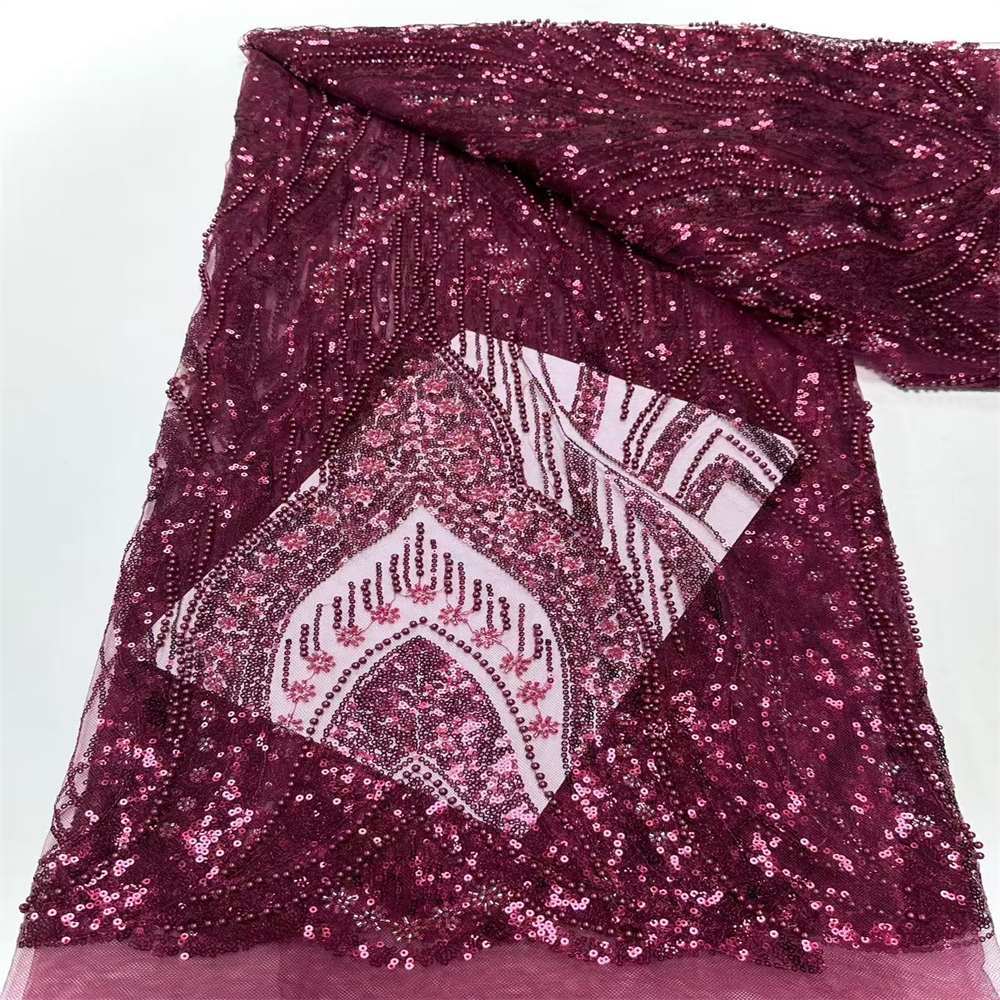 5 Yards Crystal Pearl Beaded Lace Fabric — Luxury Wedding Gown and Evening Dress Material