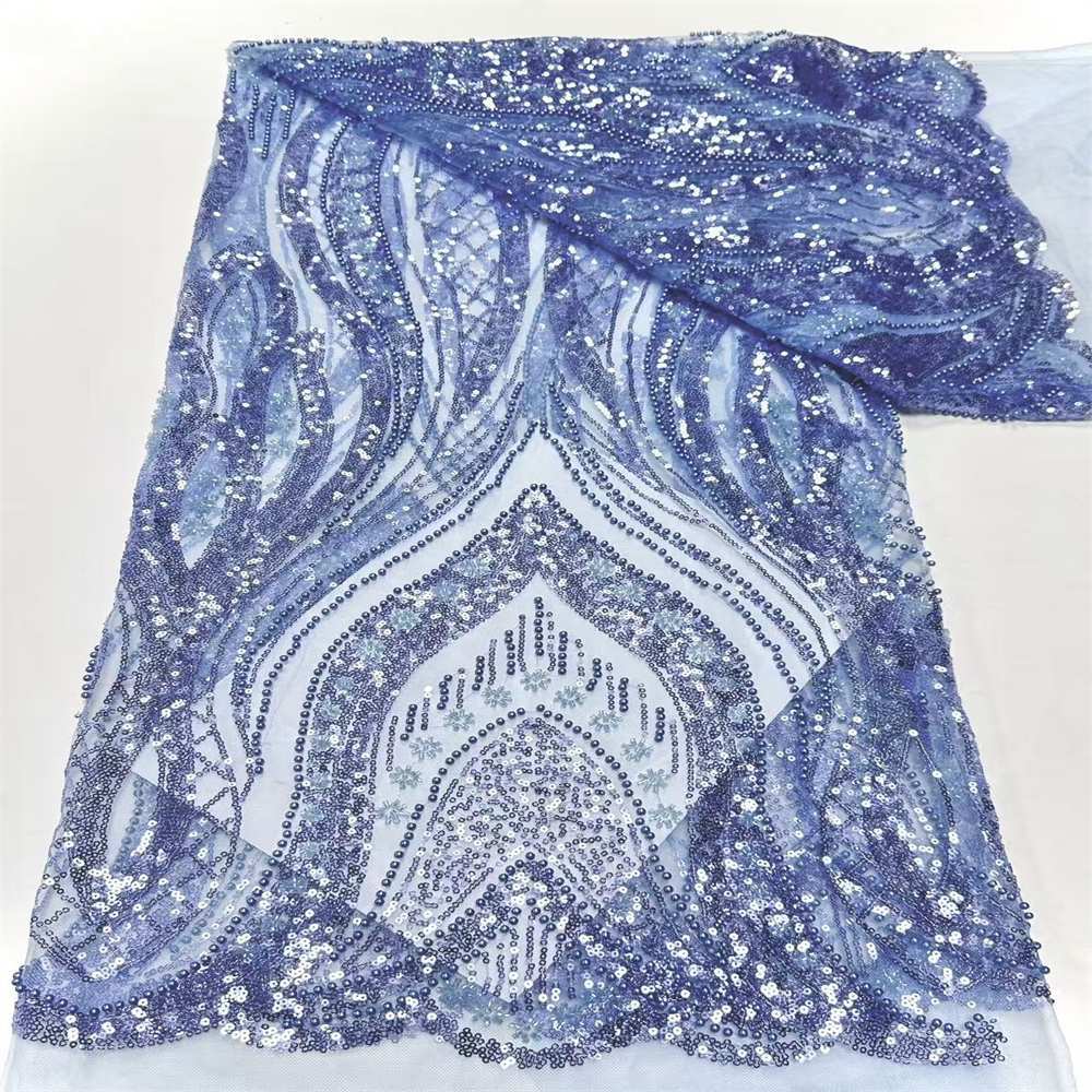 5 Yards Crystal Pearl Beaded Lace Fabric — Luxury Wedding Gown and Evening Dress Material
