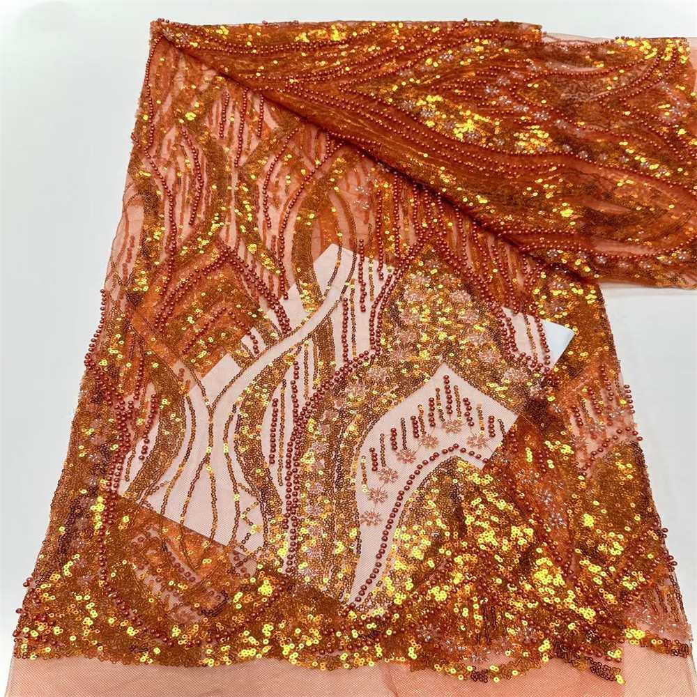 5 Yards Crystal Pearl Beaded Lace Fabric — Luxury Wedding Gown and Evening Dress Material