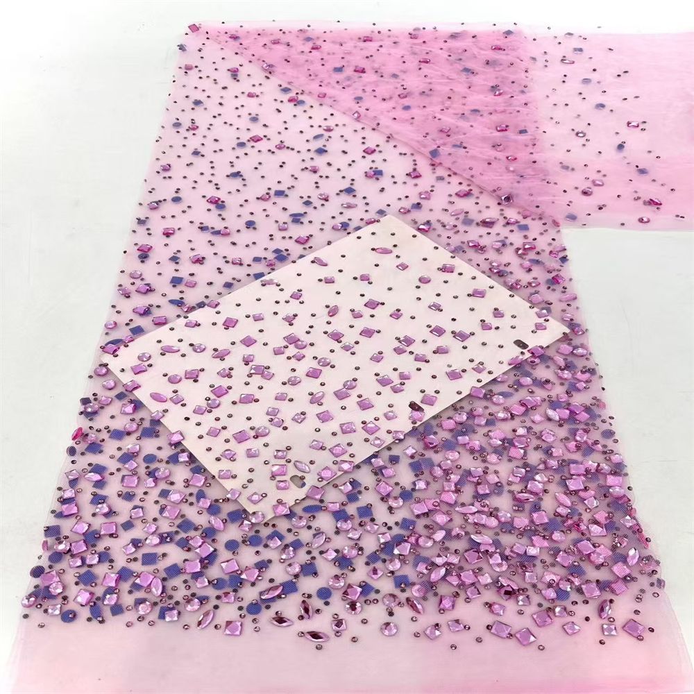 5 Yards Crystal Rhinestone Lace Fabric — Luxury Wedding Gown and Evening Dress Material