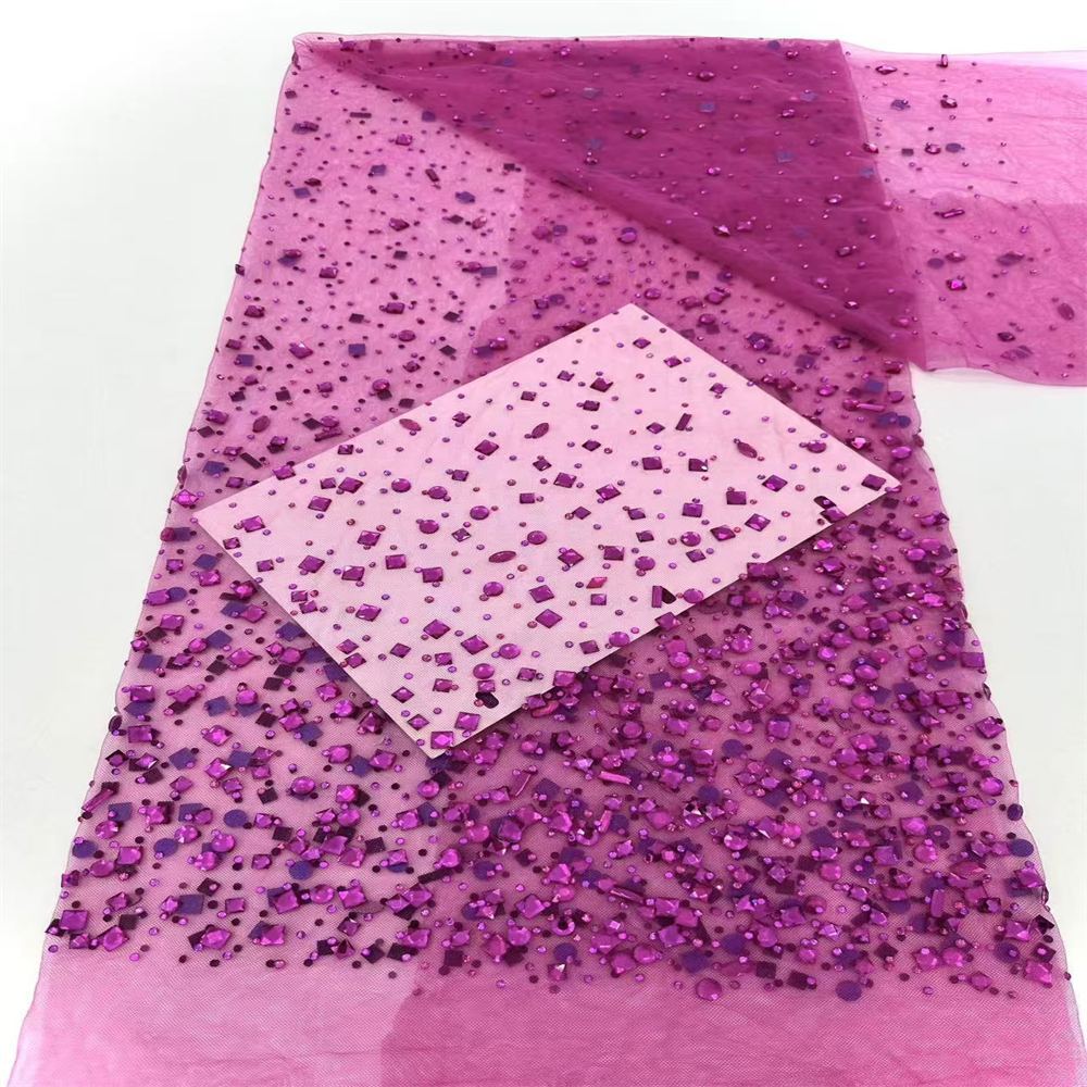 5 Yards Crystal Rhinestone Lace Fabric — Luxury Wedding Gown and Evening Dress Material