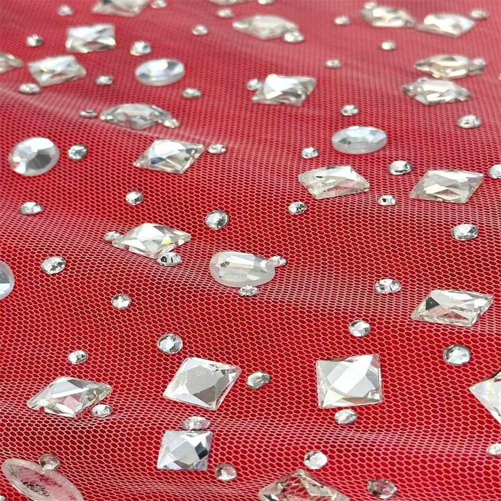 5 Yards Crystal Rhinestone Lace Fabric — Luxury Wedding Gown and Evening Dress Material