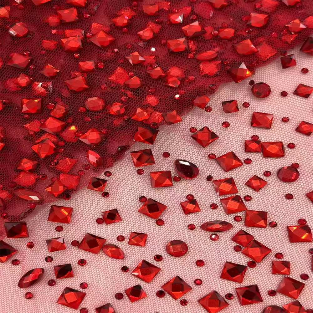 5 Yards Crystal Rhinestone Lace Fabric — Luxury Wedding Gown and Evening Dress Material