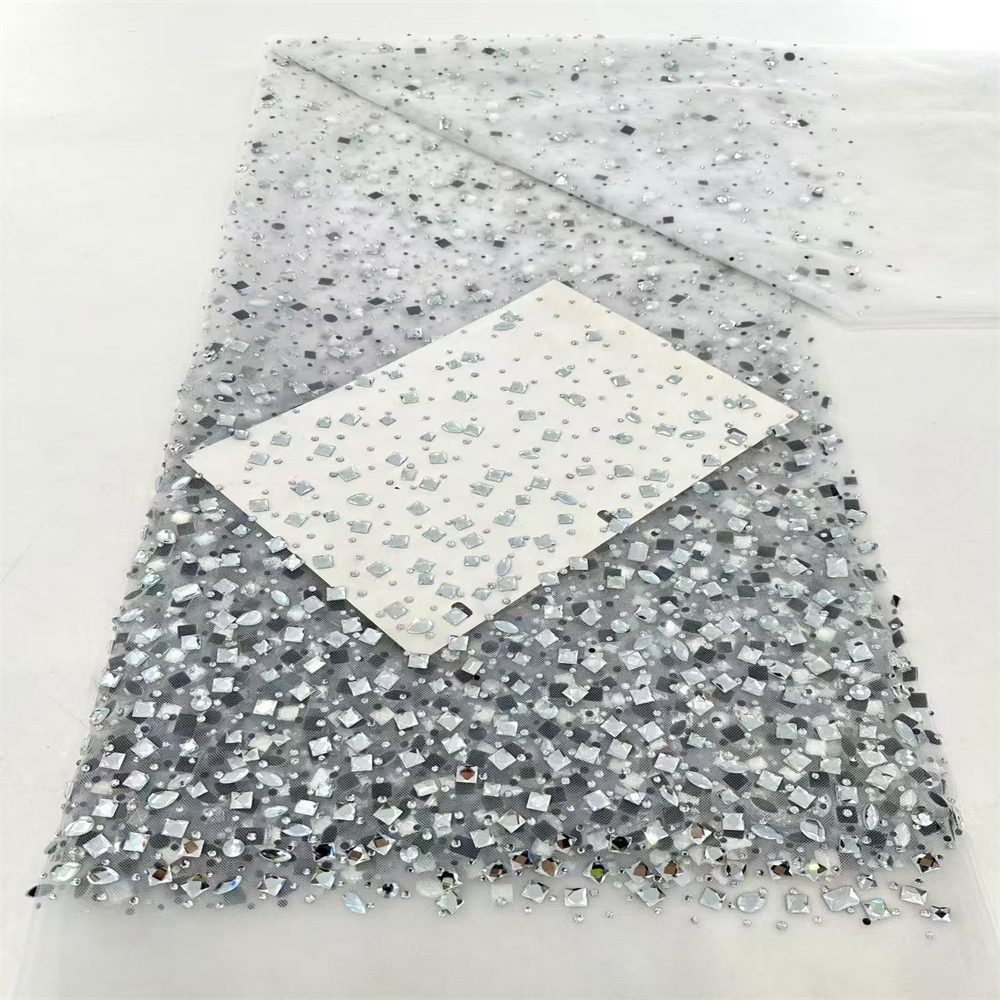 5 Yards Crystal Rhinestone Lace Fabric — Luxury Wedding Gown and Evening Dress Material