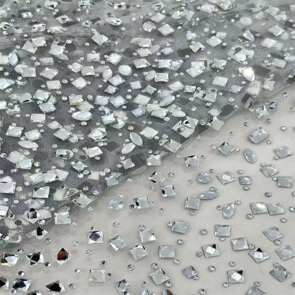 5 Yards Crystal Rhinestone Lace Fabric — Luxury Wedding Gown and Evening Dress Material