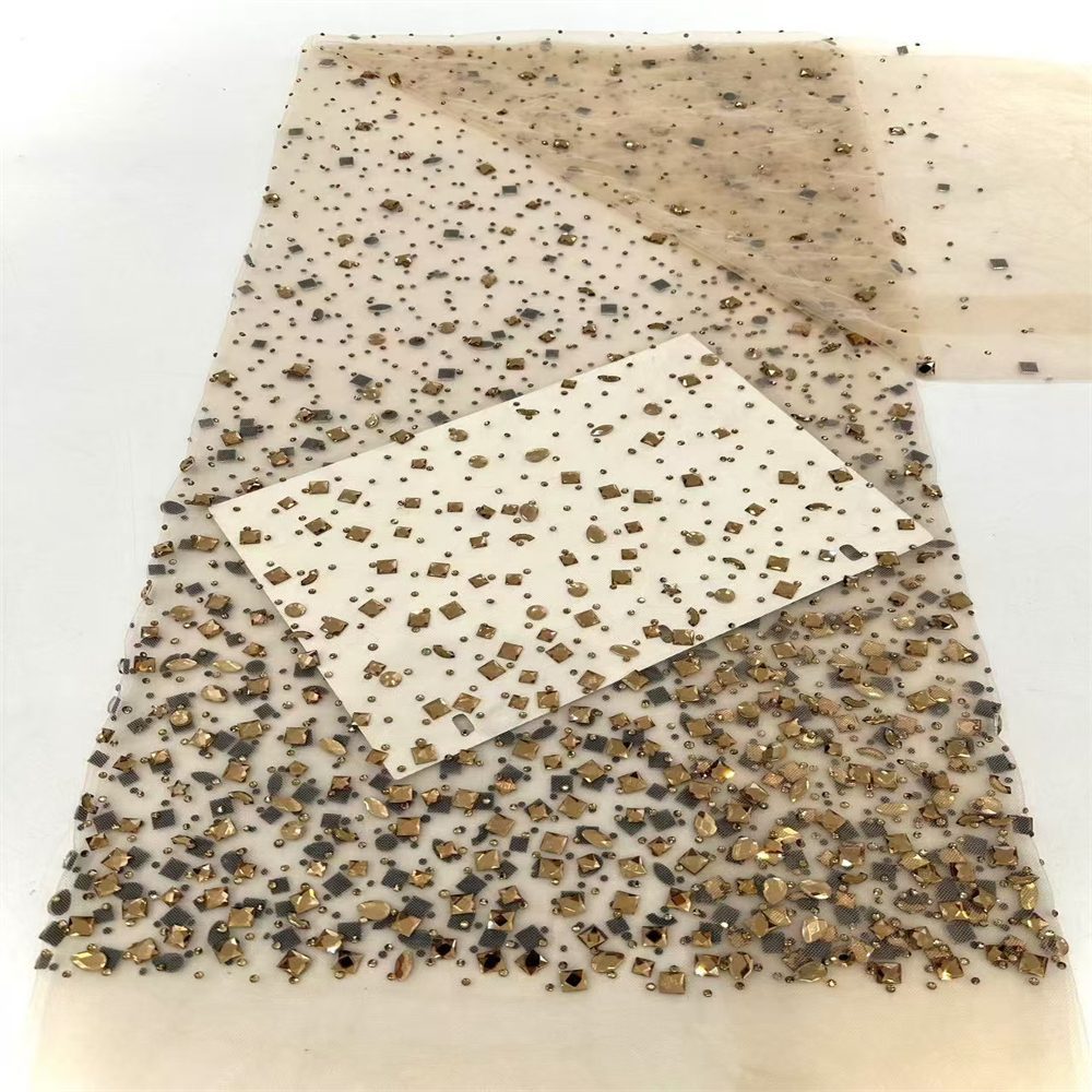 5 Yards Crystal Rhinestone Lace Fabric — Luxury Wedding Gown and Evening Dress Material