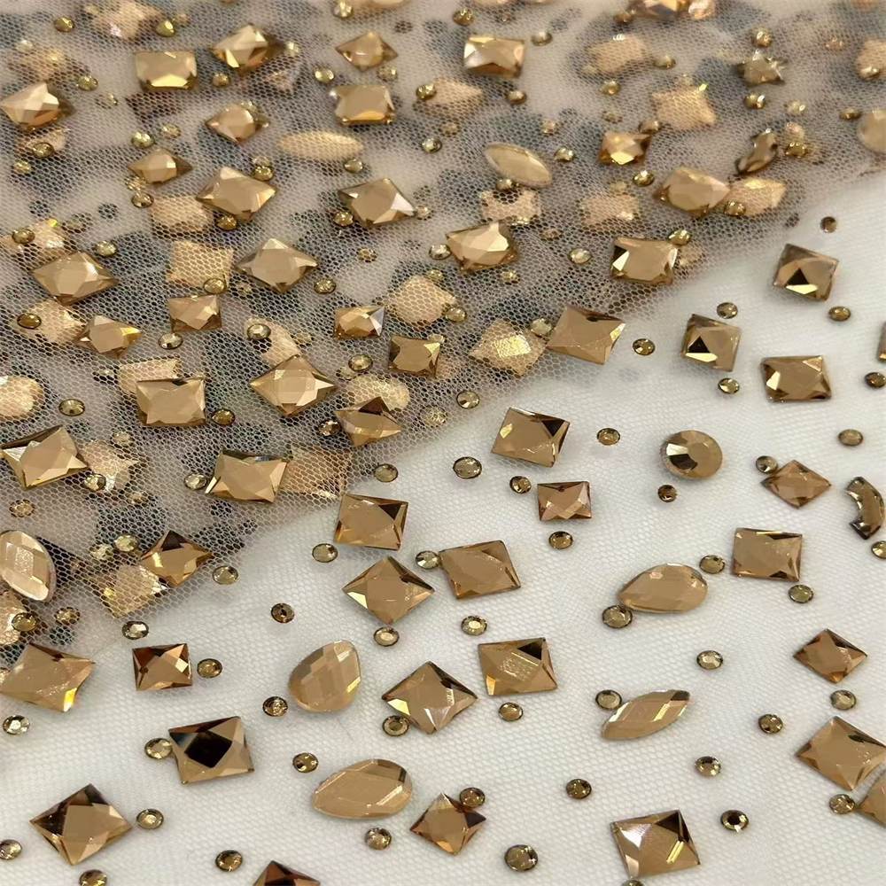 5 Yards Crystal Rhinestone Lace Fabric — Luxury Wedding Gown and Evening Dress Material