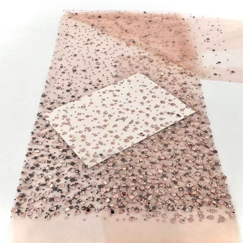 5 Yards Crystal Rhinestone Lace Fabric — Luxury Wedding Gown and Evening Dress Material