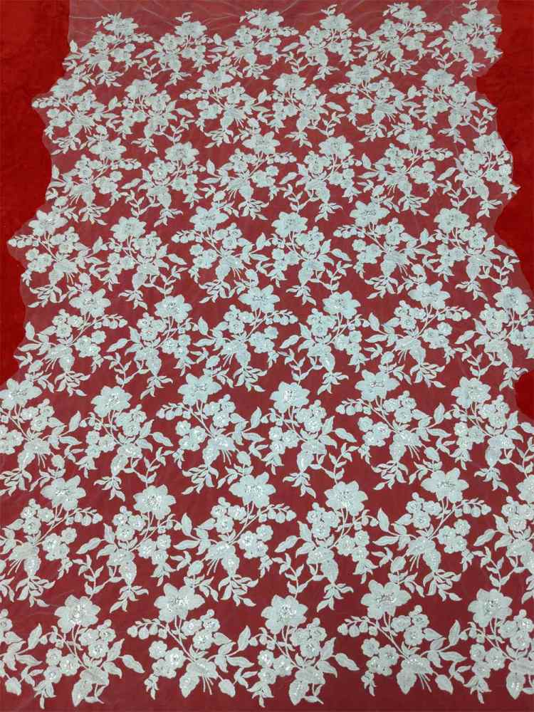 1 Yard Sequin Embroidered Bridal Lace Fabric – Luxury Wedding Gown and Bridal Dress Material
