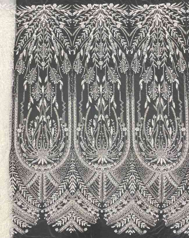 1 Yard Heavily Beaded Sequined Embroidered Off White Wedding Bridal Lace Fabric TDD313