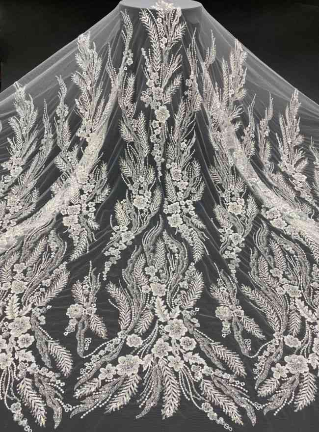 156 Yards Heavily Beaded Sequined Embroidered Off White Wedding Bridal Lace Fabric TDD349