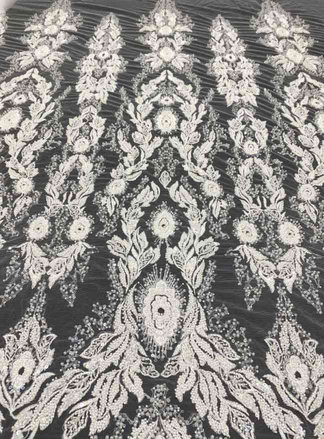 156 Yards Heavily Beaded Sequined Embroidered Off White Wedding Bridal Lace Fabric TDD351