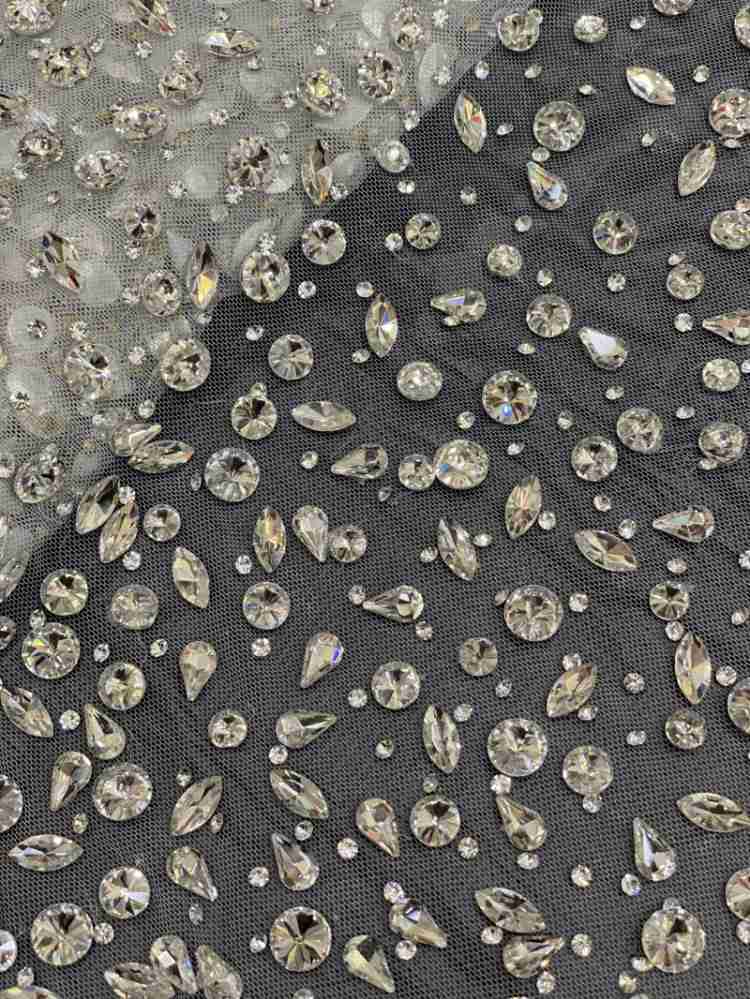 5 Yards Rhinestones Beaded Lace Material Fabric