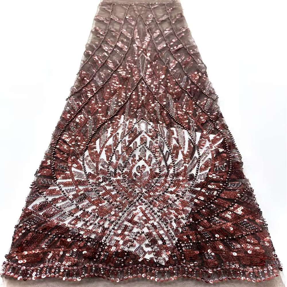 5 Yards Pearl Beaded Lace Fabric – Luxury Wedding Gown and Evening Dress Material