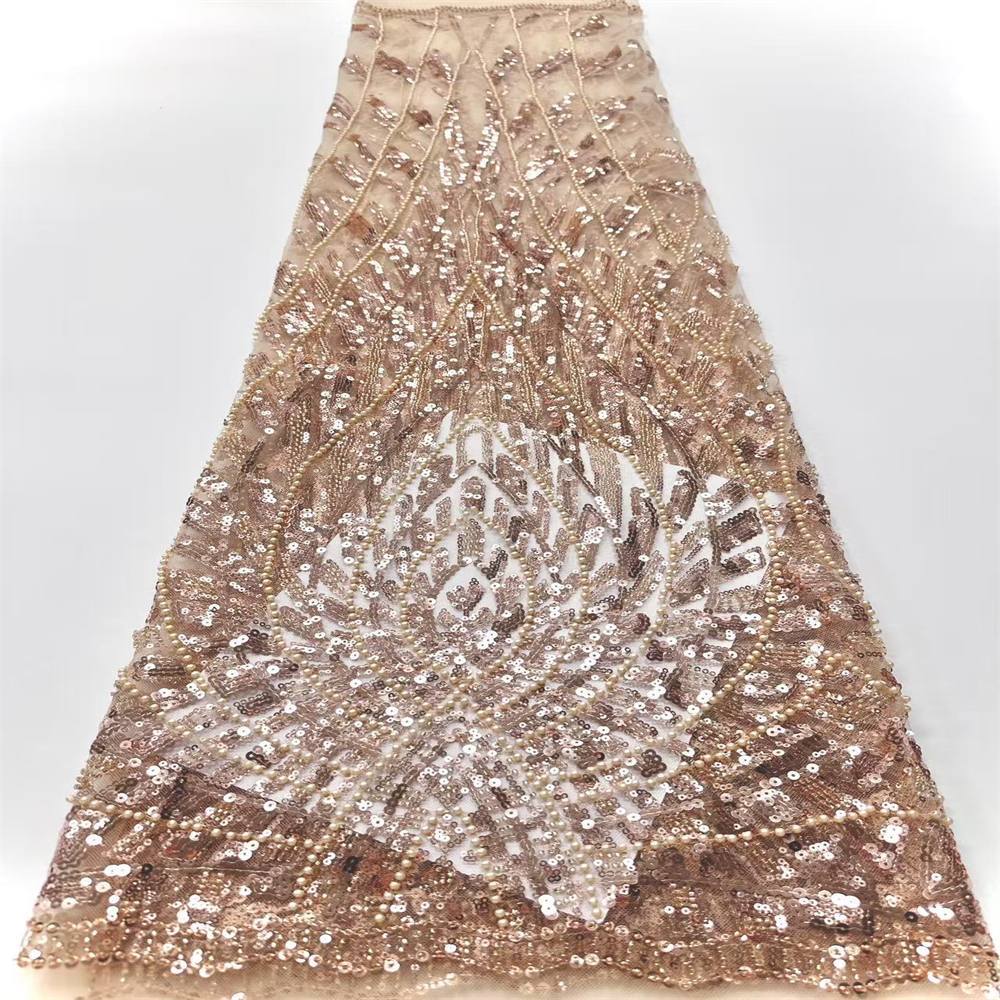5 Yards Pearl Beaded Lace Fabric – Luxury Wedding Gown and Evening Dress Material