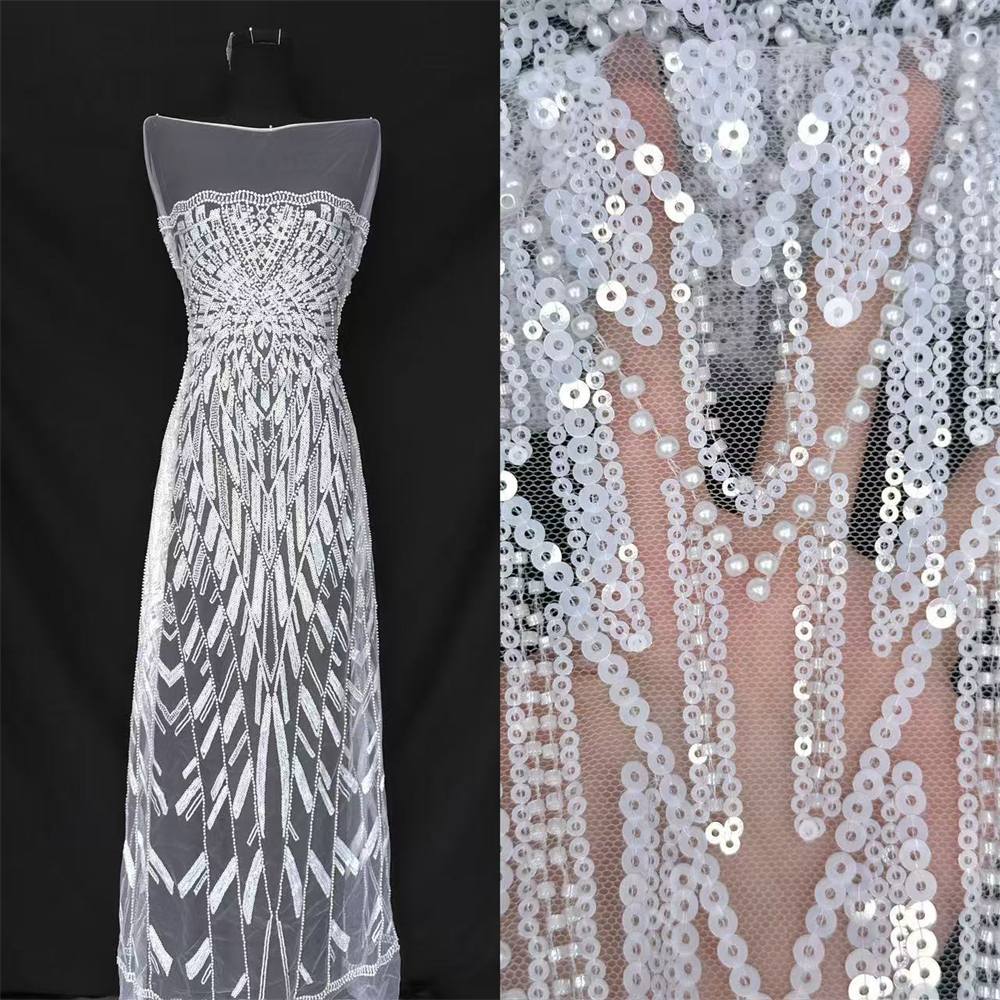 Pearl Beaded Lace Fabric HN275