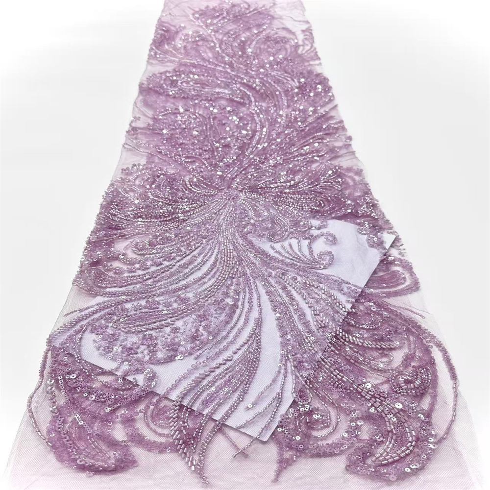 5 Yards Beaded Lace Fabric – Luxury Wedding Gown and Evening Dress Material