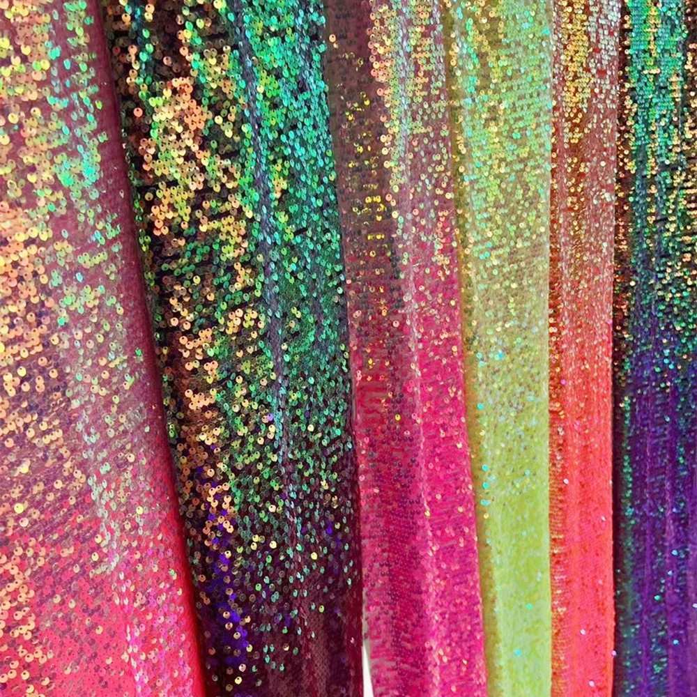 5 Yards Ombré Sequin Fabric - Gradient Sequin Fabric - Colorful Sequin Tulle Lace Fabric | GTIN ZT065