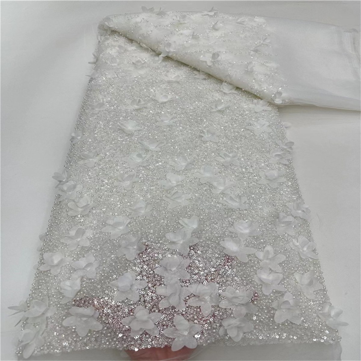 5 Yards 3D Floral Pearl Beaded Lace Fabric – Luxury Wedding Gown and Evening Dress Material | Love in Lace
