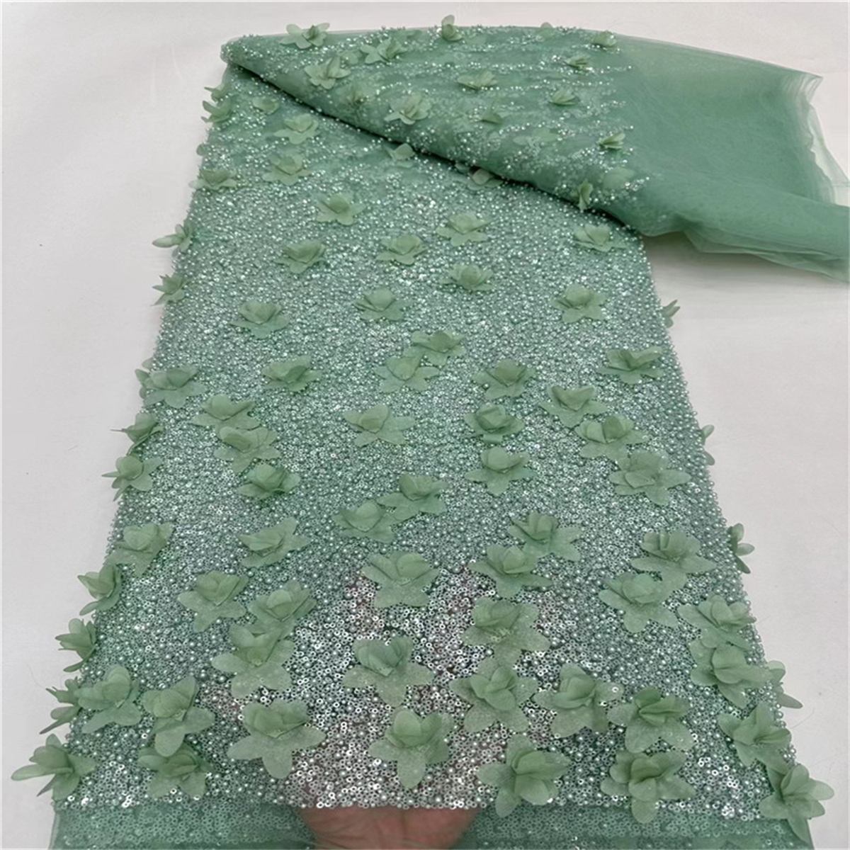 5 Yards 3D Floral Pearl Beaded Lace Fabric – Luxury Wedding Gown and Evening Dress Material | Love in Lace