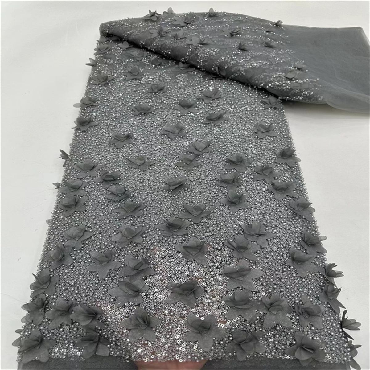 5 Yards 3D Floral Pearl Beaded Lace Fabric – Luxury Wedding Gown and Evening Dress Material | Love in Lace | NO. JLT056