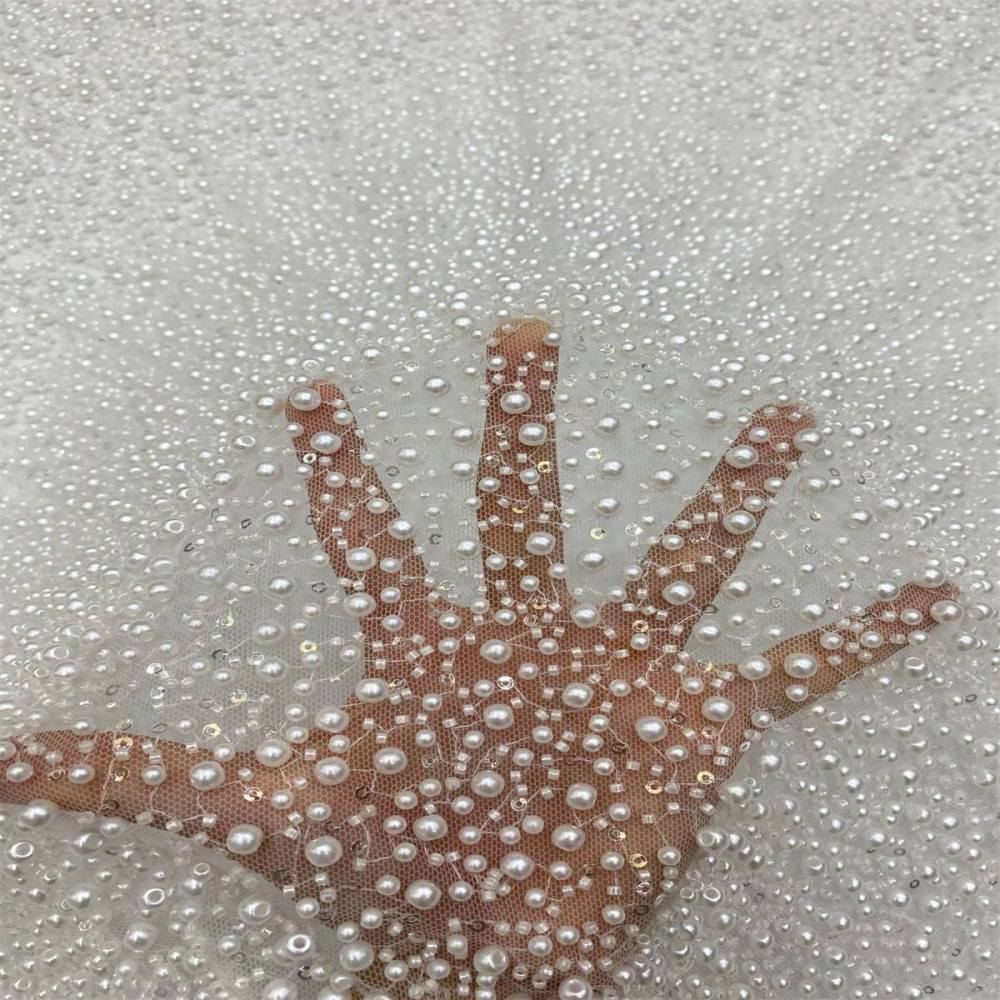 5 Yards Pearl Beaded Bridal Lace Fabric – Luxury Wedding Gown and Bridal Dress Material | Love in Lace