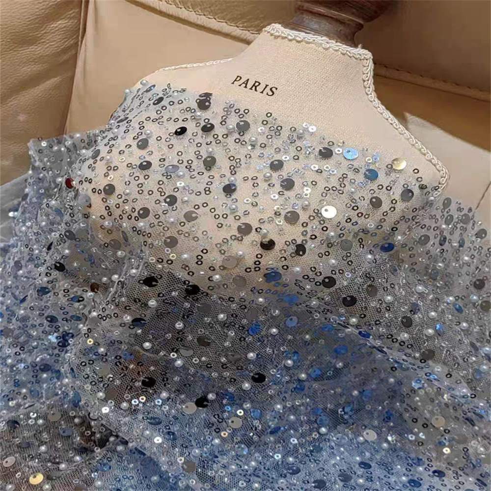 5 Yards Pearl Beaded Lace Fabric – Luxury Wedding Gown and Evening Dress Material | Love in Lace | NO. JW002