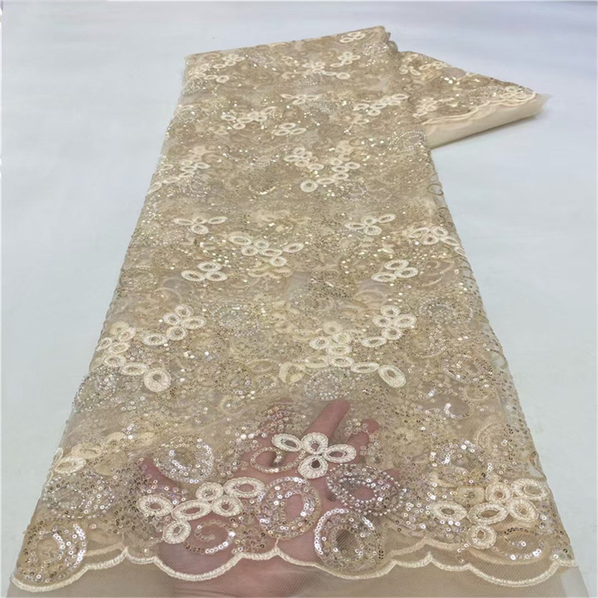 5 Yards Beaded Embroidered Lace Fabric – Luxury Wedding, Bridal, Party Gown and Evening Dress Material | Love in Lace | NO. JLT210