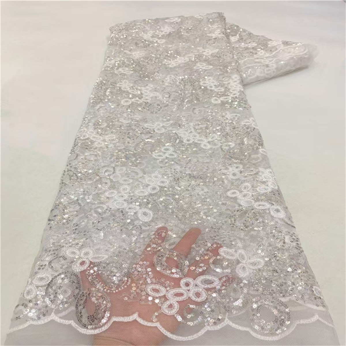 5 Yards Beaded Embroidered Lace Fabric – Luxury Wedding, Bridal, Party Gown and Evening Dress Material | Love in Lace | NO. JLT210