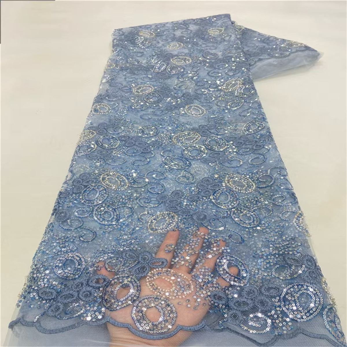 5 Yards Beaded Embroidered Lace Fabric – Luxury Wedding, Bridal, Party Gown and Evening Dress Material | Love in Lace | NO. JLT210