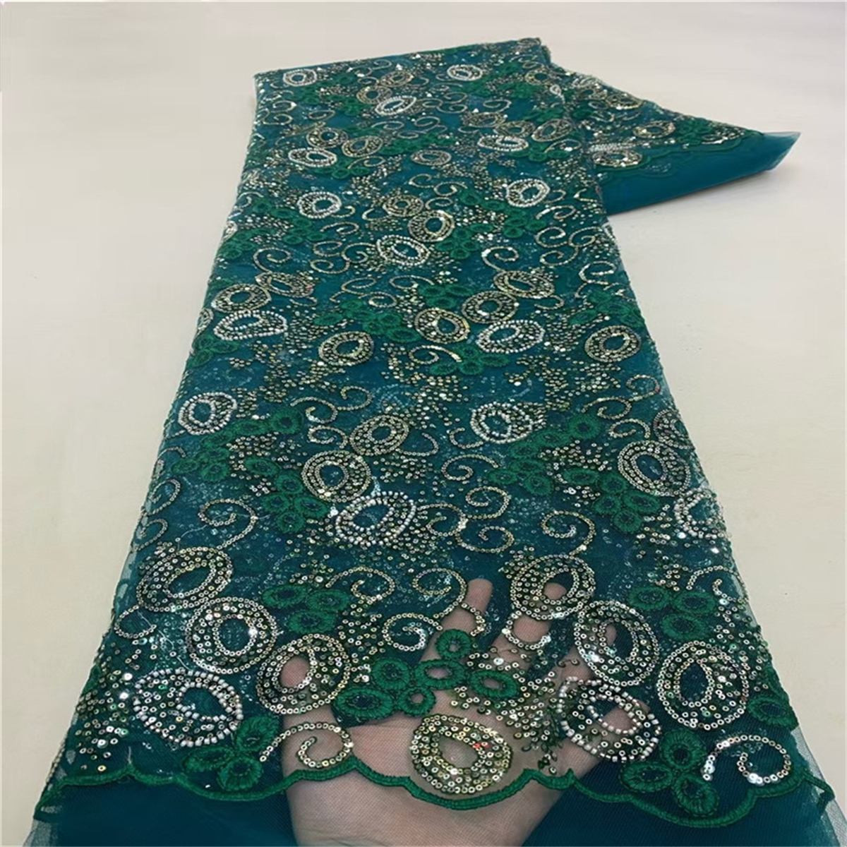5 Yards Beaded Embroidered Lace Fabric – Luxury Wedding, Bridal, Party Gown and Evening Dress Material | Love in Lace | NO. JLT210