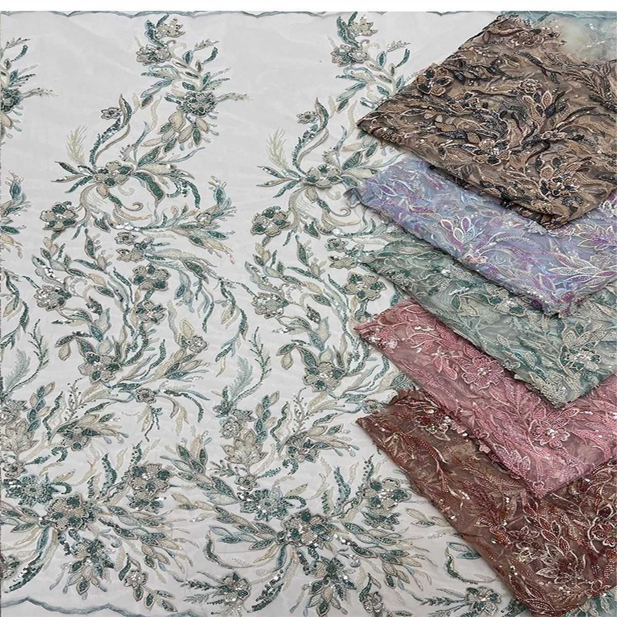 5 Yards 3D Floral Beaded Embroidered Lace Fabric – Luxury Party Gown and Evening Dress Material | Love in Lace | NO. ZT147